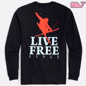 NWT Vineyard Vines Mens Large Black Live Free Style Ski Graphic Long Sleeve Tee